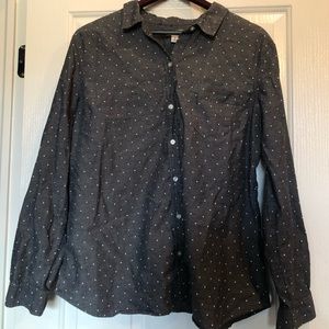 Grey Button Down Top with White Polka Dots